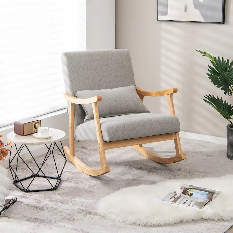 Set of 2 Upholstered Rocking Armchairs with Lumbar Pillow - Gray
