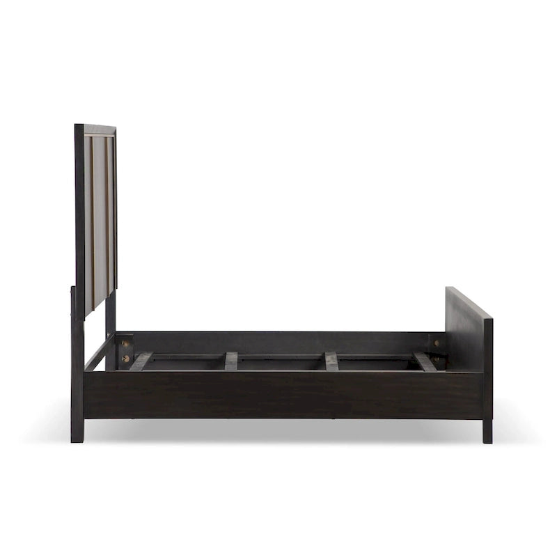 Modern Espresso Solid Wood Panel Bed with Gold Trim
