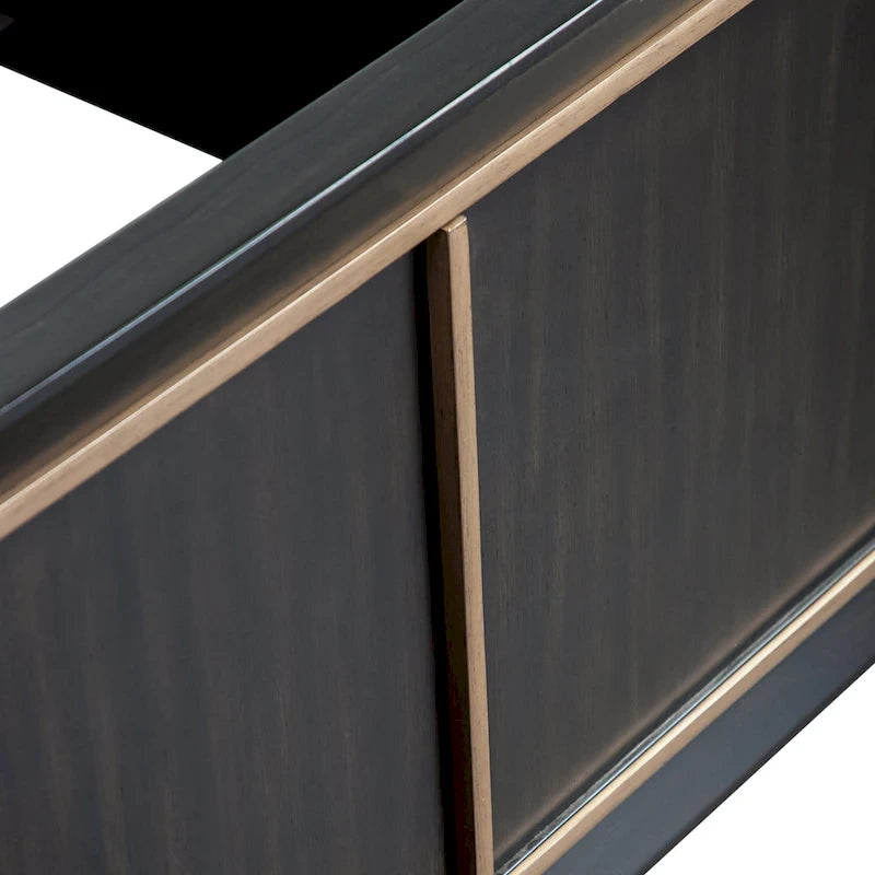 Modern Espresso Solid Wood Panel Bed with Gold Trim