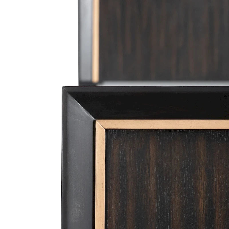 Modern Espresso Solid Wood Panel Bed with Gold Trim