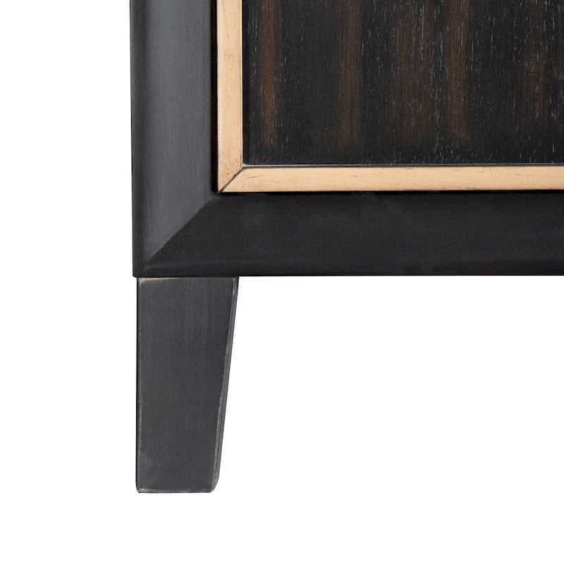 Modern Espresso Solid Wood Panel Bed with Gold Trim