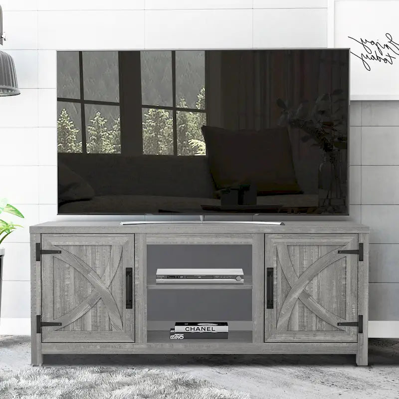58" Farmhouse Barn Door Storage Console Table and TV Stand