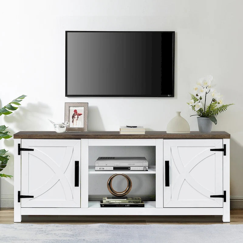 58" Farmhouse Barn Door Storage Console Table and TV Stand