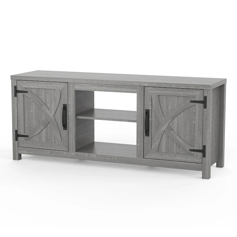 58" Farmhouse Barn Door Storage Console Table and TV Stand