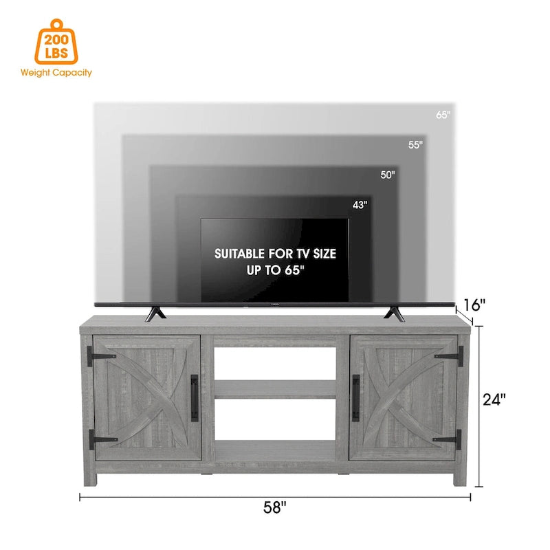 58" Farmhouse Barn Door Storage Console Table and TV Stand