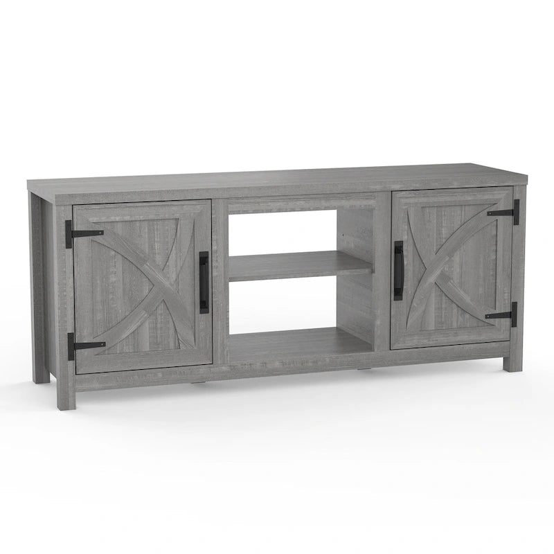 58" Farmhouse Barn Door Storage Console Table and TV Stand