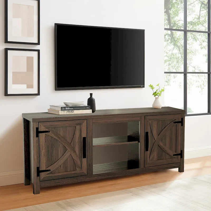 58" Farmhouse Barn Door Storage Console Table and TV Stand