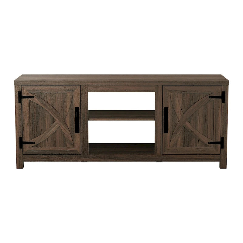 58" Farmhouse Barn Door Storage Console Table and TV Stand