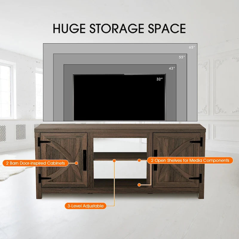 58" Farmhouse Barn Door Storage Console Table and TV Stand