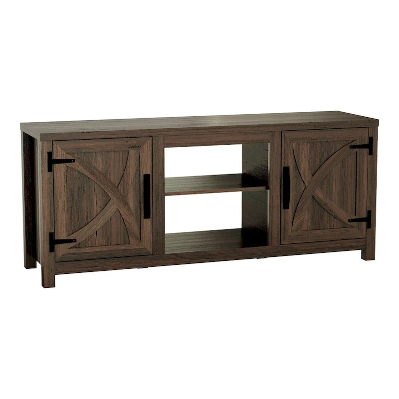 58" Farmhouse Barn Door Storage Console Table and TV Stand