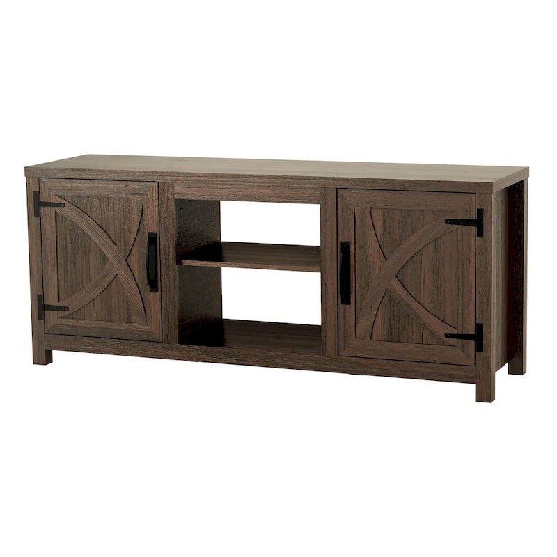 58" Farmhouse Barn Door Storage Console Table and TV Stand