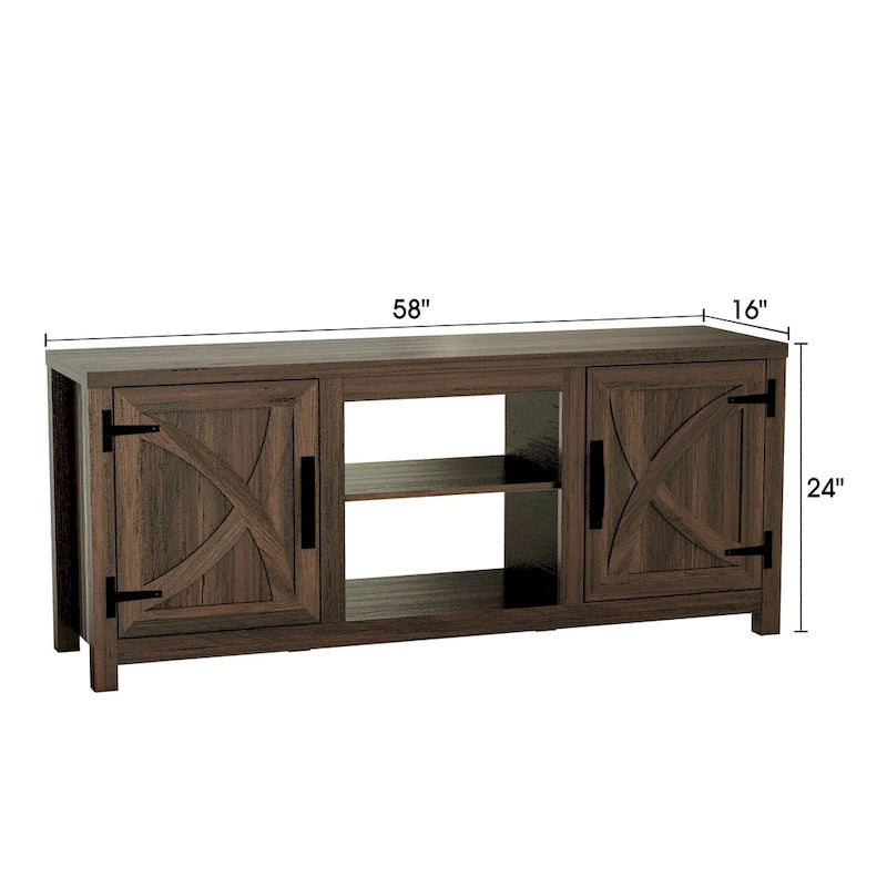 58" Farmhouse Barn Door Storage Console Table and TV Stand