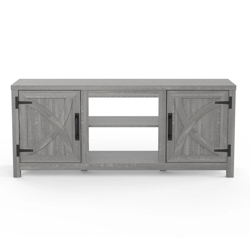 58" Farmhouse Barn Door Storage Console Table and TV Stand