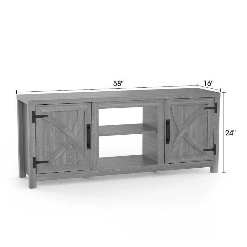 58" Farmhouse Barn Door Storage Console Table and TV Stand