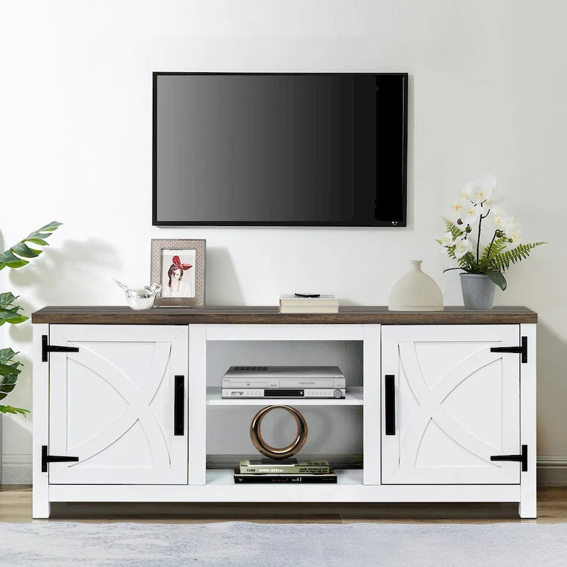 58" Farmhouse Barn Door Storage Console Table and TV Stand