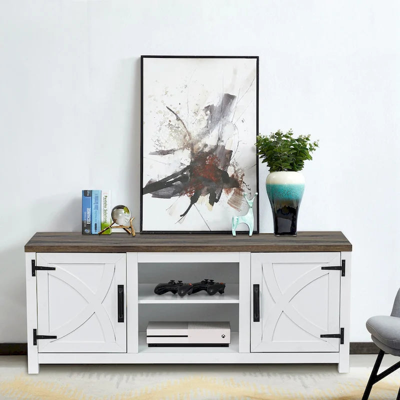 58" Farmhouse Barn Door Storage Console Table and TV Stand