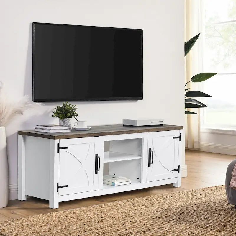 58" Farmhouse Barn Door Storage Console Table and TV Stand