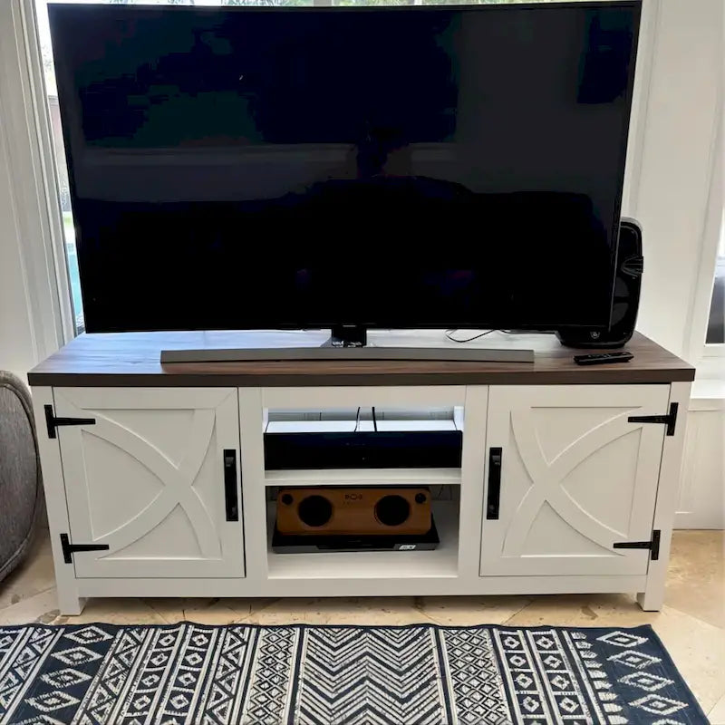 58" Farmhouse Barn Door Storage Console Table and TV Stand