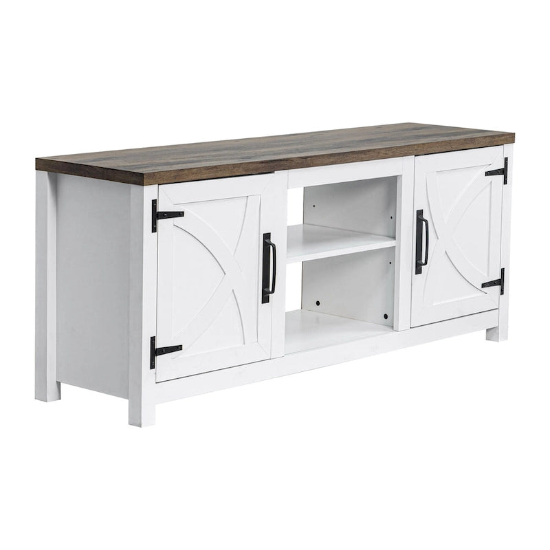 58" Farmhouse Barn Door Storage Console Table and TV Stand
