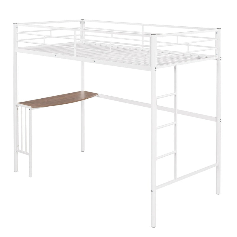 Twin Metal Loft Bed with Desk, Ladder and Guardrails