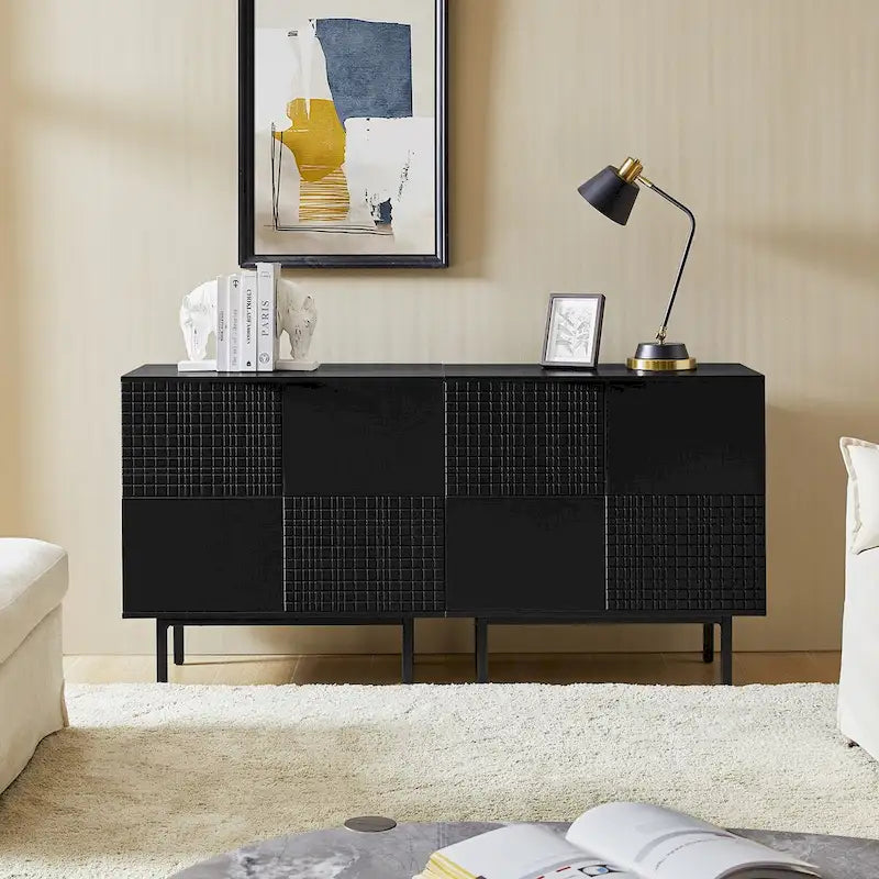 Modern 2-Door Accent Cabinet with Drawers and Metal Legs - Set of 2