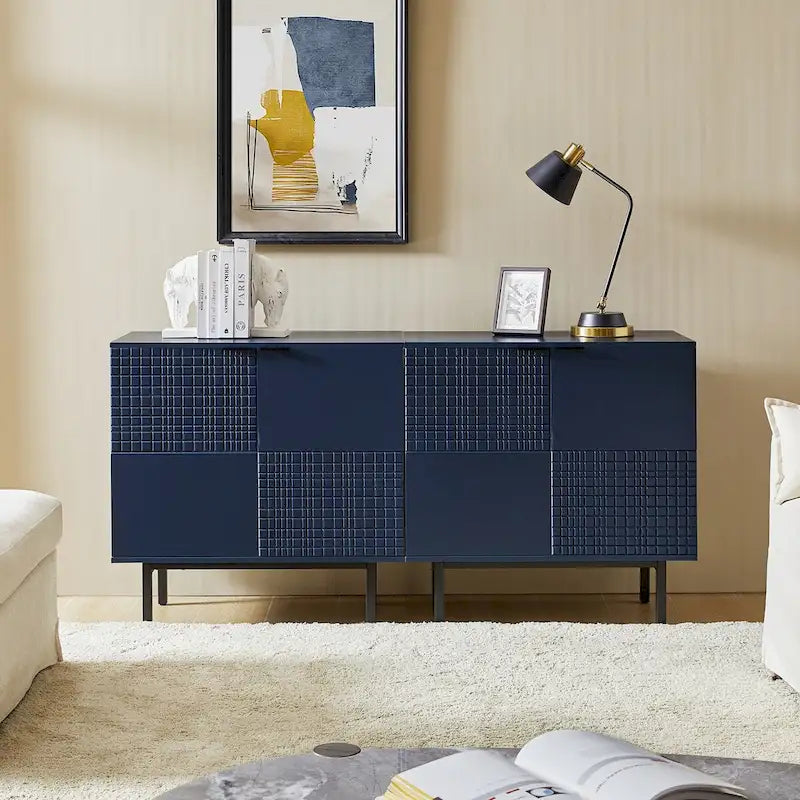 Modern 2-Door Accent Cabinet with Drawers and Metal Legs - Set of 2