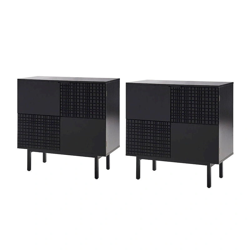 Modern 2-Door Accent Cabinet with Drawers and Metal Legs - Set of 2