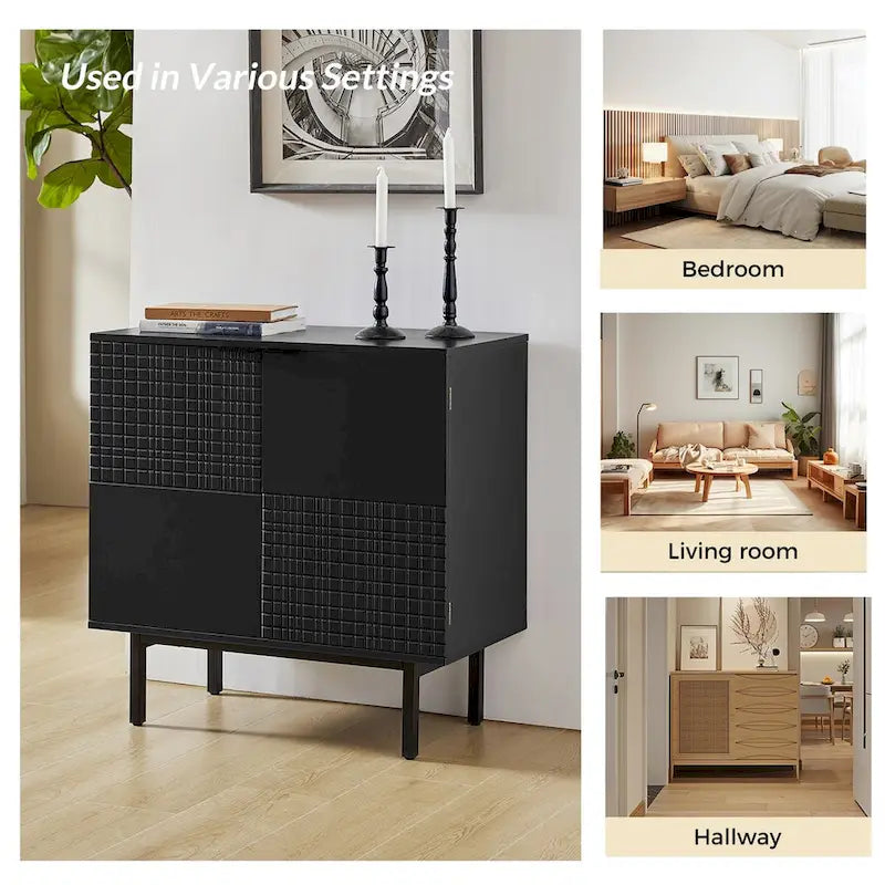 Modern 2-Door Accent Cabinet with Drawers and Metal Legs - Set of 2