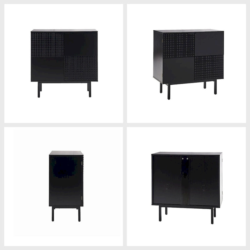 Modern 2-Door Accent Cabinet with Drawers and Metal Legs - Set of 2