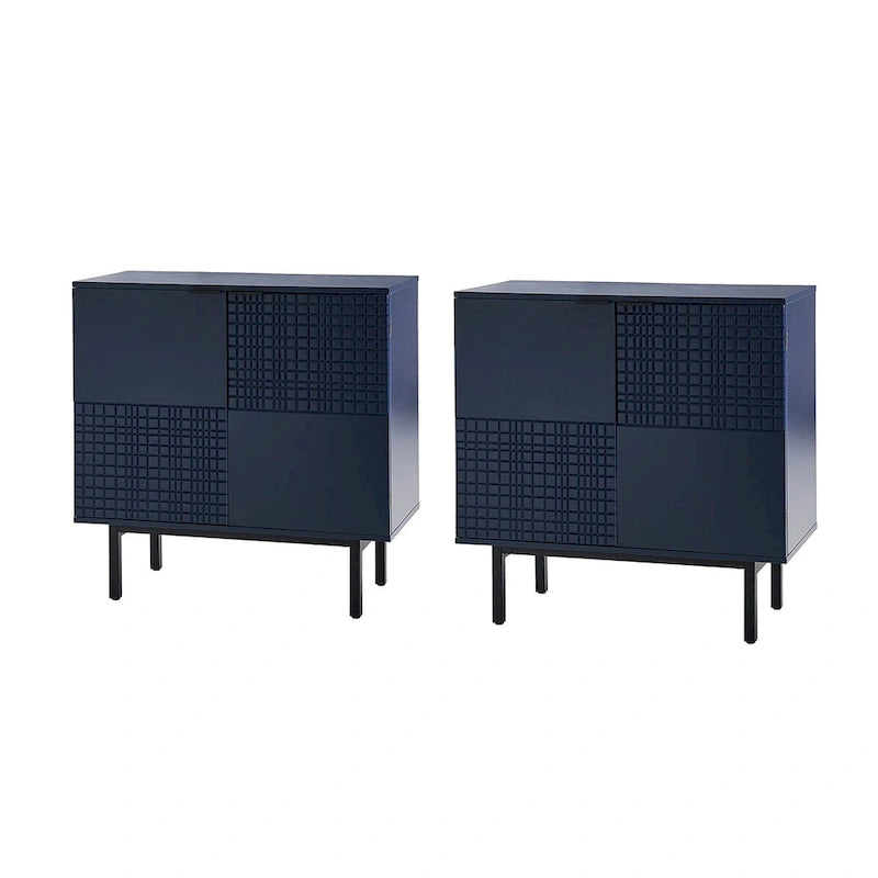 Modern 2-Door Accent Cabinet with Drawers and Metal Legs - Set of 2