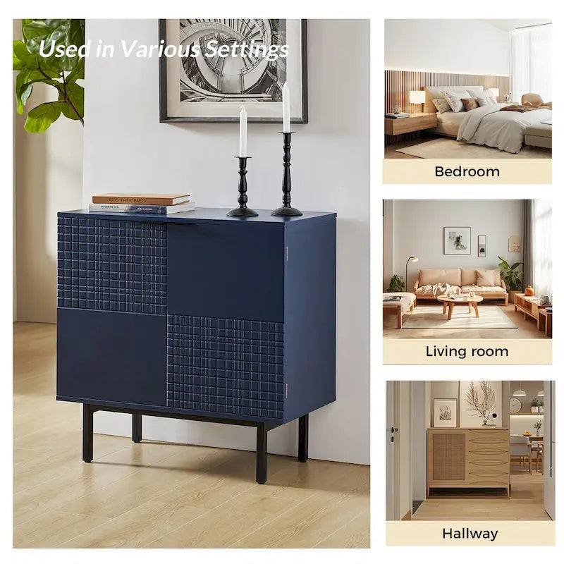 Modern 2-Door Accent Cabinet with Drawers and Metal Legs - Set of 2