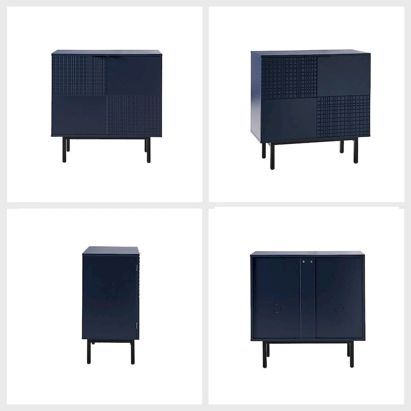 Modern 2-Door Accent Cabinet with Drawers and Metal Legs - Set of 2