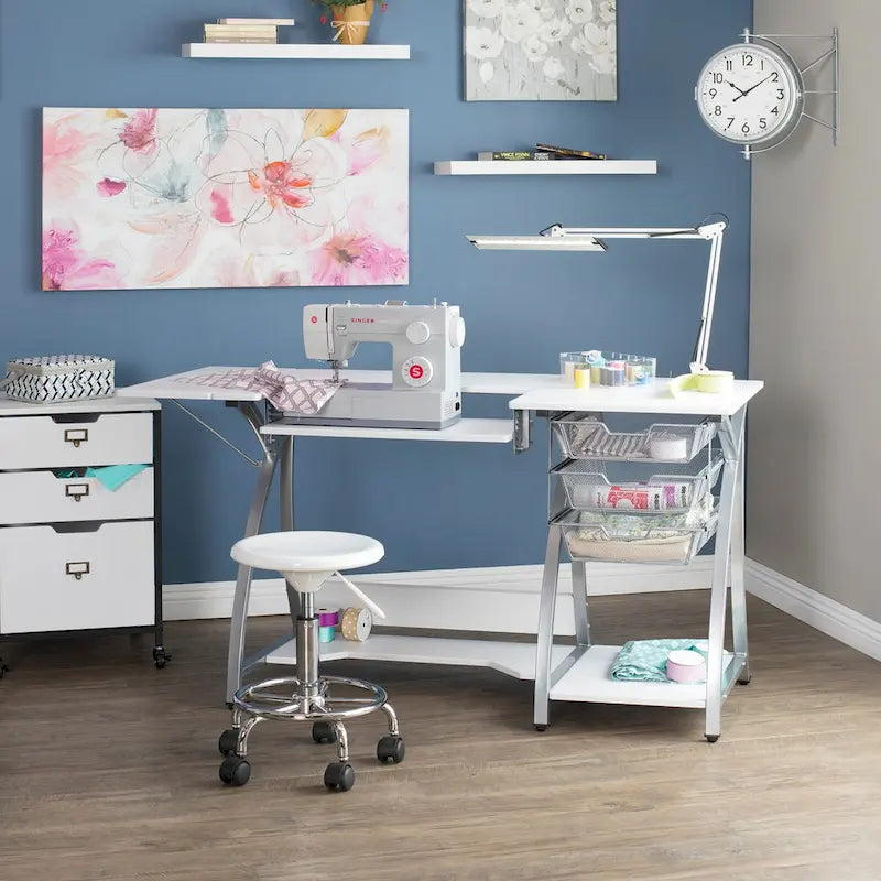 Sewing and Craft Table with Adjustable Platform and Storage Drawers