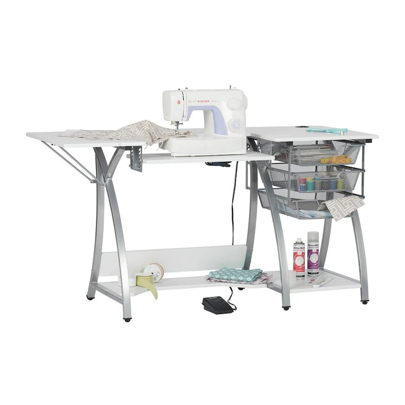Sewing and Craft Table with Adjustable Platform and Storage Drawers