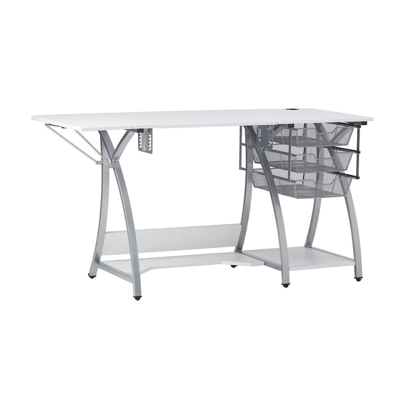 Sewing and Craft Table with Adjustable Platform and Storage Drawers