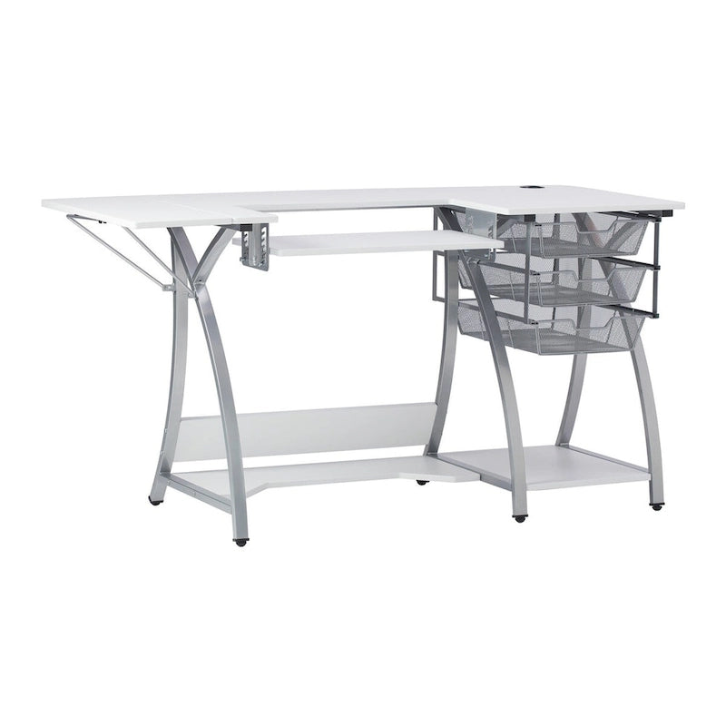 Sewing and Craft Table with Adjustable Platform and Storage Drawers