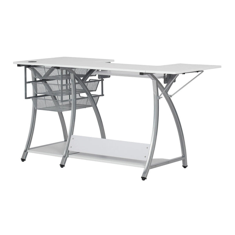 Sewing and Craft Table with Adjustable Platform and Storage Drawers