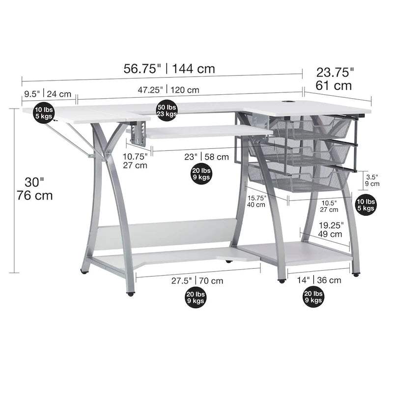 Sewing and Craft Table with Adjustable Platform and Storage Drawers