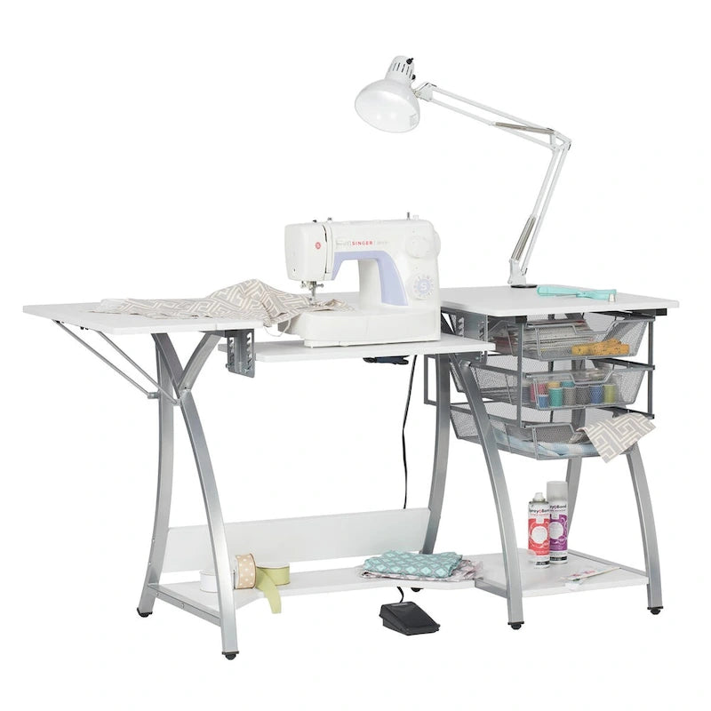 Sewing and Craft Table with Adjustable Platform and Storage Drawers