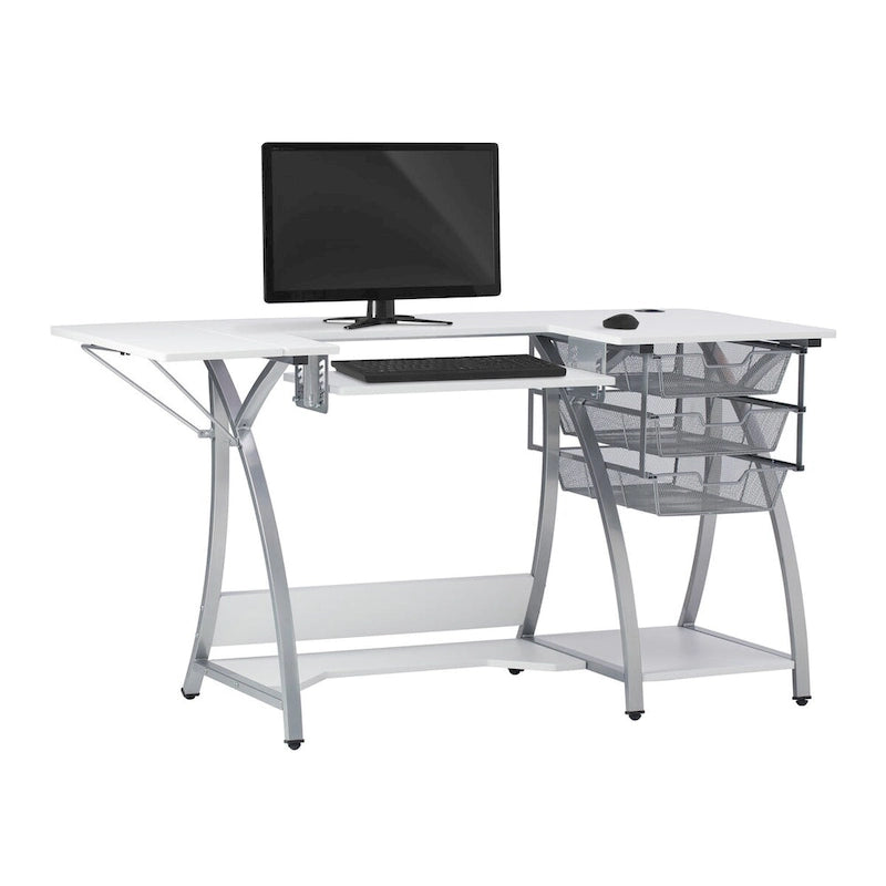 Sewing and Craft Table with Adjustable Platform and Storage Drawers