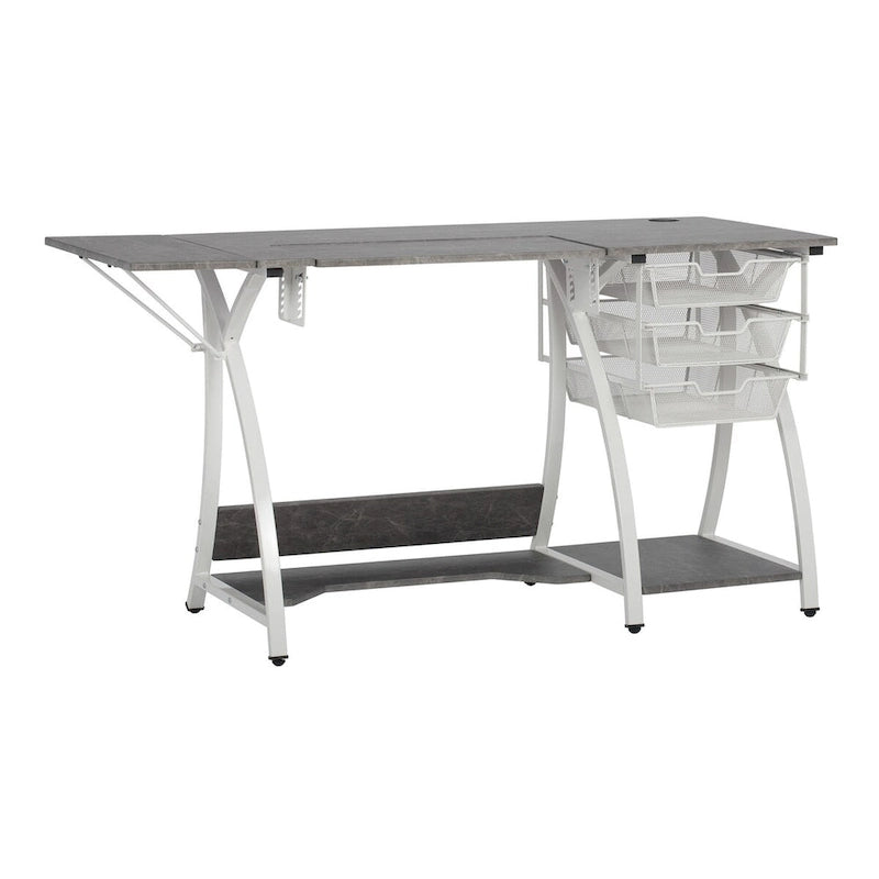 Sewing and Craft Table with Adjustable Platform and Storage Drawers