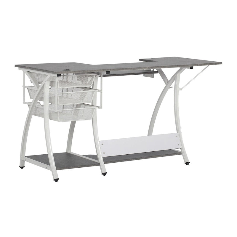Sewing and Craft Table with Adjustable Platform and Storage Drawers