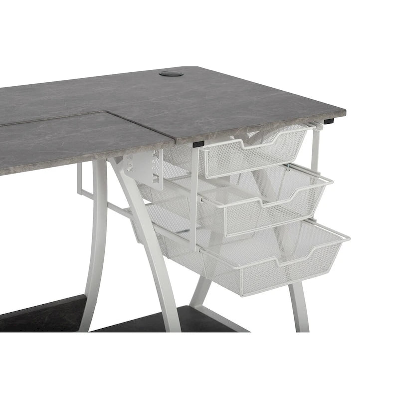 Sewing and Craft Table with Adjustable Platform and Storage Drawers