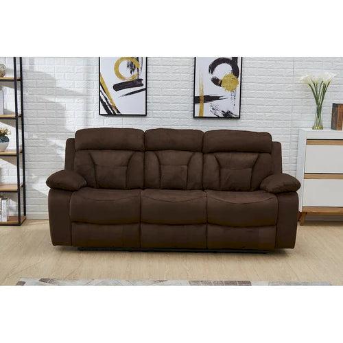 Betsy Furniture Microfiber Manual Rclining 3-seat Sofa Couch in Dark Brown 8005