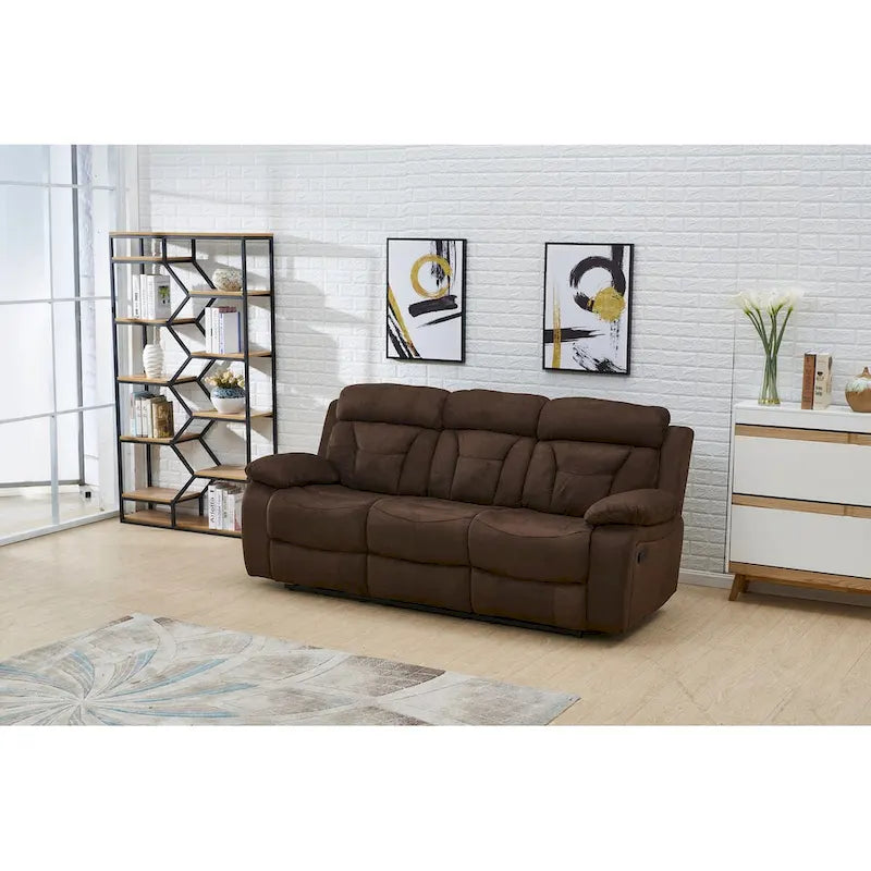 3-Seat Microfiber Manual Reclining Sofa with Split Back - Dark Brown