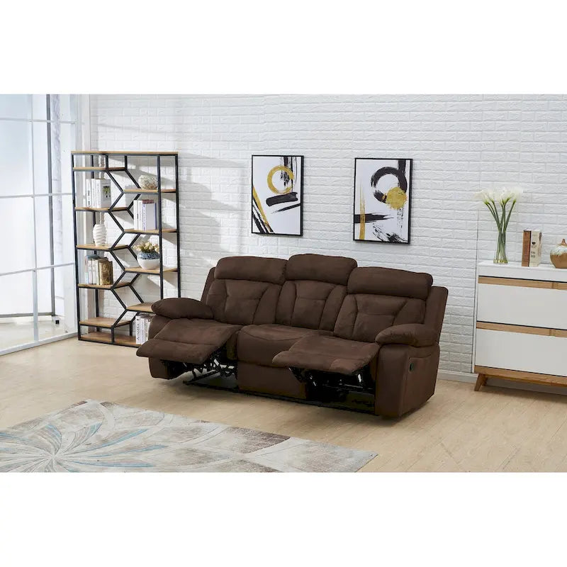 3-Seat Microfiber Manual Reclining Sofa with Split Back - Dark Brown