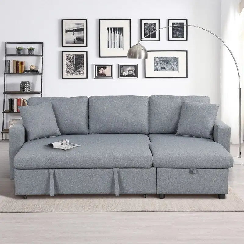 L-Shaped Sleeper Sectional Sofa with Chaise Storage - Gray