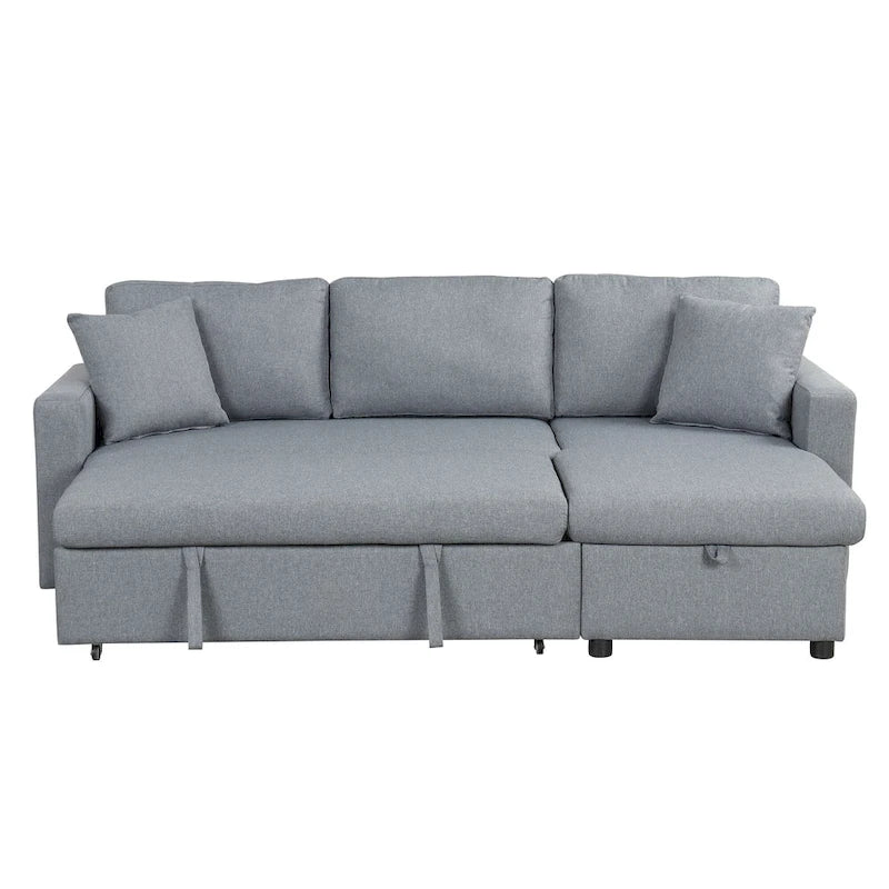 L-Shaped Sleeper Sectional Sofa with Chaise Storage - Gray