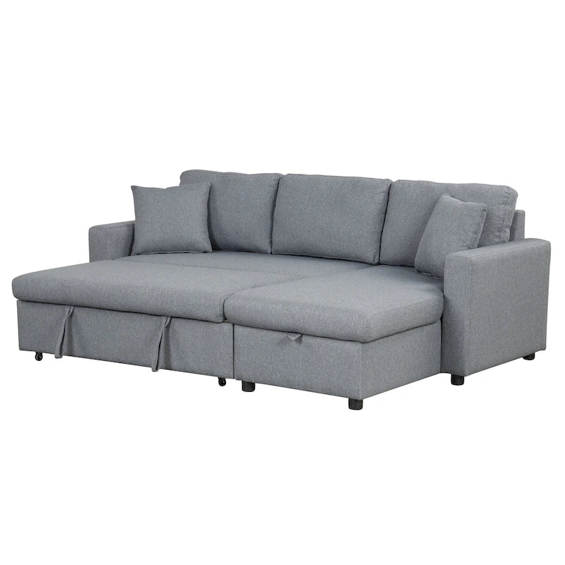 L-Shaped Sleeper Sectional Sofa with Chaise Storage - Gray