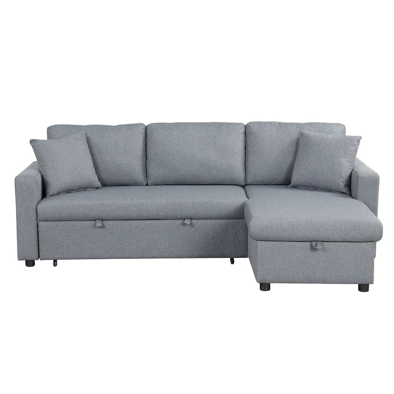 L-Shaped Sleeper Sectional Sofa with Chaise Storage - Gray
